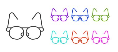 Siyah çizgi Gözlük simgesi beyaz arkaplanda izole edildi. Gözlük çerçevesi sembolü. Simgeleri renklendirin. Vektör.