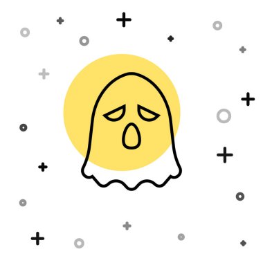 Siyah çizgi Hayalet simgesi beyaz arkaplanda izole edildi. Mutlu Cadılar Bayramı Partisi. Rastgele dinamik şekiller. Vektör.