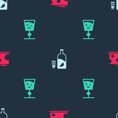 Peynir, biberli votka ve bardakta şarap. Vektör.