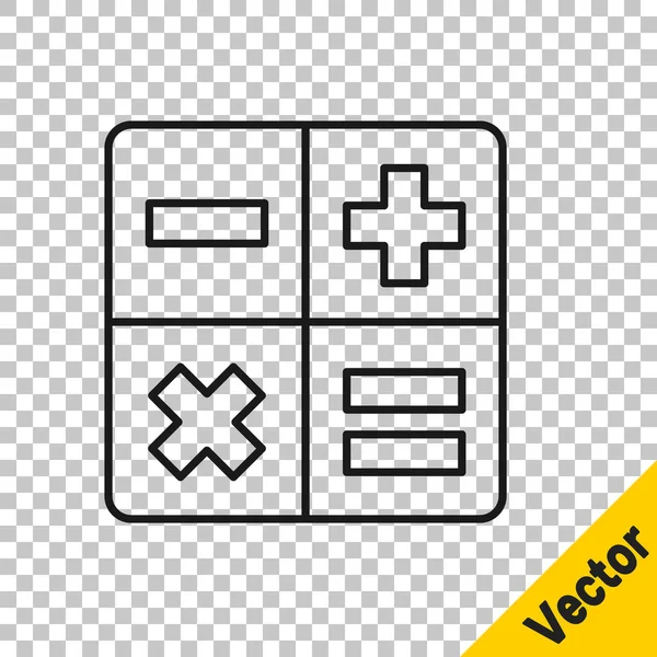 Icono Calculadora Línea Negra Aislado Sobre Fondo Transparente Símbolo Contable — Vector de stock