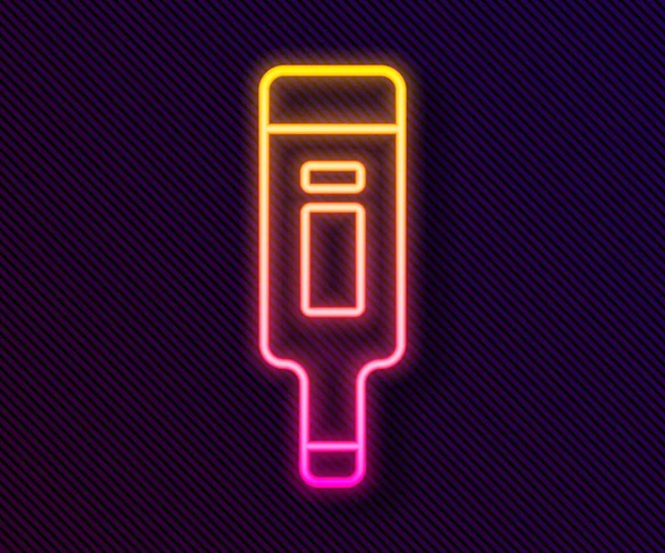 Tıbbi Inceleme Ikonu Için Parıldayan Neon Hattı Dijital Termometre Siyah — Stok Vektör