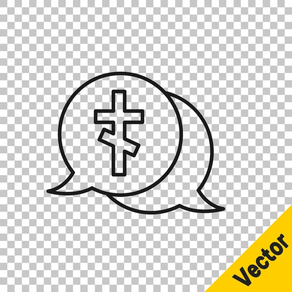 Черная Линия Могила Крестом Значок Изолирован Прозрачном Фоне Вектор — стоковый вектор