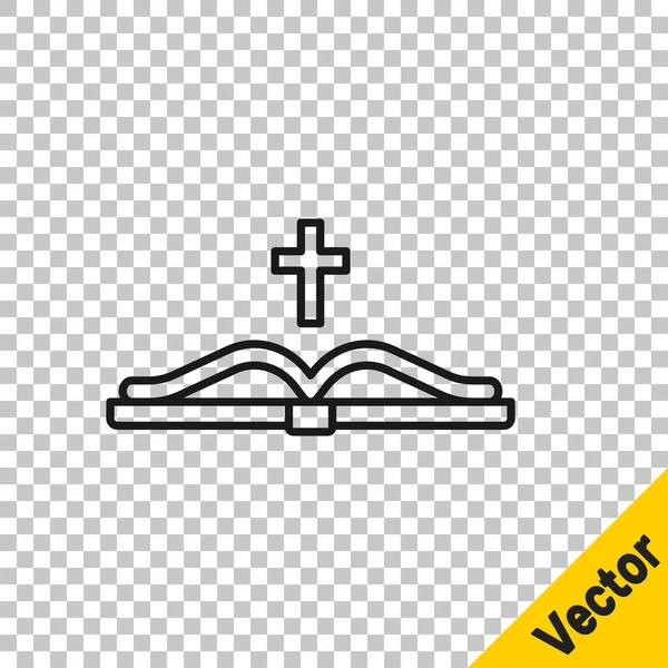 Black Line Holy Bible Book Icon Isolated Transparent Background Vector — Stock Vector