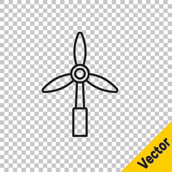 Black Line Wind Turbine Icon Isolated Transparent Background Wind Generator — Stock Vector