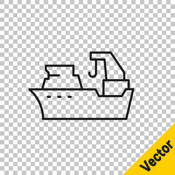 Black Line Fishing Boat Icon Isolated Transparent Background Fishing Trawler — Stock Vector