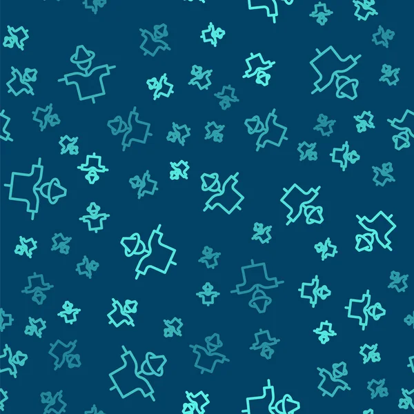 Grüne Linie Vogelscheuche Symbol Isoliert Nahtlose Muster Auf Blauem Hintergrund — Stockvektor