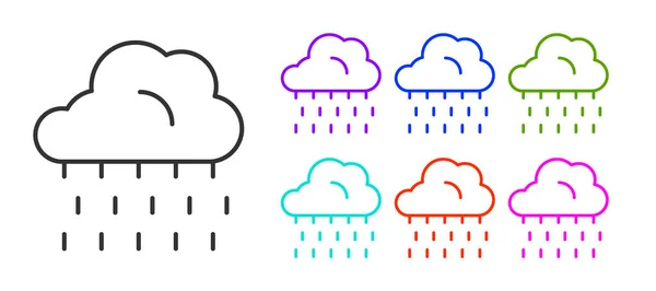 Nube Línea Negra Con Icono Lluvia Aislado Sobre Fondo Blanco — Archivo Imágenes Vectoriales