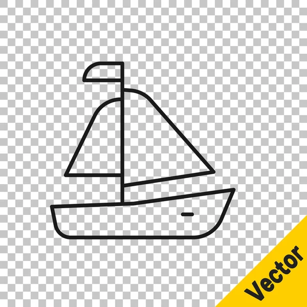 Черная Линия Яхты Парусная Лодка Парусный Корабль Значок Изолированы Прозрачном — стоковый вектор