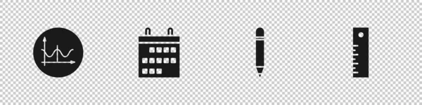 Set Graph Zeitplan Diagramm Diagramm Kalender Bleistift Mit Radiergummi Und — Stockvektor