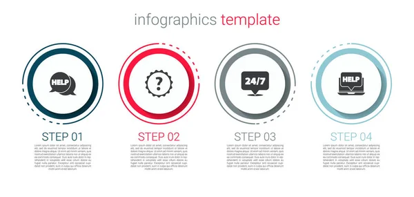 Establecer Burbuja Voz Con Texto Ayuda Signo Interrogación Reloj Horas — Vector de stock