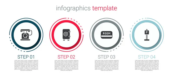 Set Telefone Aparelho Cofre Cartão Chave Hotel Estacionamento Modelo Infográfico —  Vetores de Stock