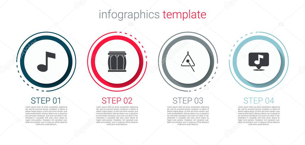 Set Music note, tone, Drum, Triangle and Musical. Business infographic template. Vector.