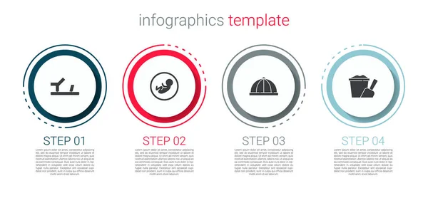 Zestaw Baby Buty Kapelusz Piasek Wiadrze Łopatą Szablon Infograficzny Biznesu — Wektor stockowy