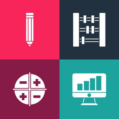 Grafik grafiği, XYZ koordinat sistemi, Abaküs ve Kalem simgesi ile pop sanat monitörünü ayarlayın. Vektör