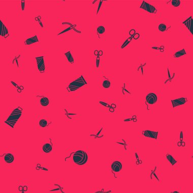 İplik yumağı, iplikli iğne, makaraya dikiş ve dikişsiz makas. Vektör