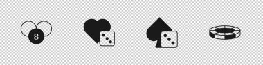 Piyango topunu tombala kartına, zar oyununa ve kumarhane fişleri ikonuna ayarla. Vektör