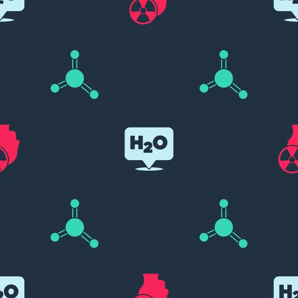 Stel Hoofd Stralingssymbool Chemische Formule Voor H2O Molecule Naadloos Patroon — Stockvector