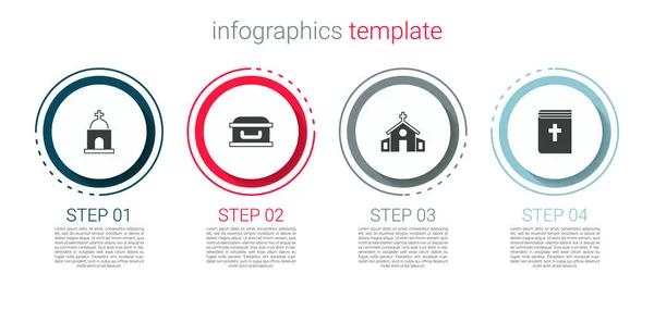 Oude Crypte Coffin Met Kruis Kerkgebouw Bijbelboek Bedrijfsinfographic Sjabloon Vector — Stockvector