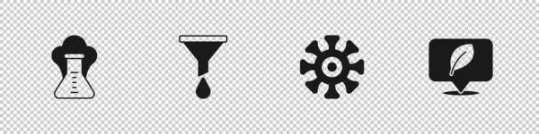 Set Chemische Explosie Trechter Filter Bacteriën Locatie Met Bladpictogram Vector — Stockvector