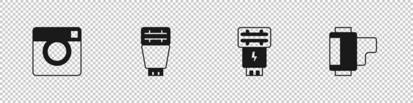 Definir Câmera Foto Flash Ícone Cartucho Rolo Câmera Vetor — Vetor de Stock