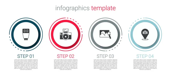 Set Foto Câmera Flash Com Retoque Modelo Infográfico Negócios Vetor —  Vetores de Stock