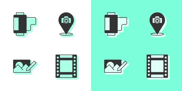 Set Camera Roll Cartridge Photo Retouching Camera Icon Vector — Stock Vector