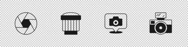 设置相机快门 照相镜头 照相相机和闪光灯图标 — 图库矢量图片