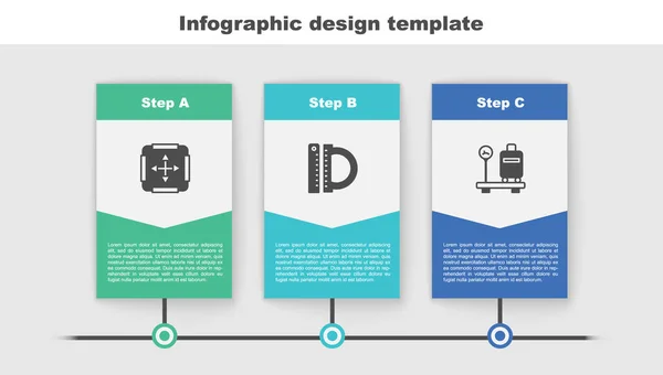Set Oppervlakte Meting Gradenboog Liniaal Schaal Met Koffer Bedrijfsinfographic Sjabloon — Stockvector