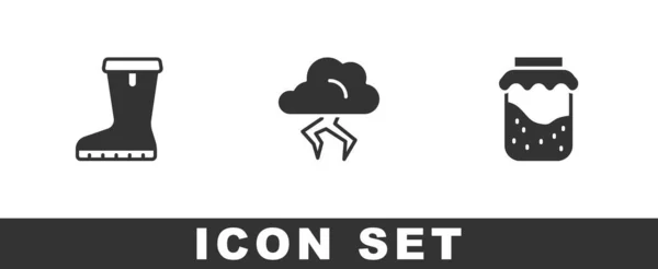 Set Waterdichte Rubberen Laars Storm Jam Pot Icoon Vector — Stockvector