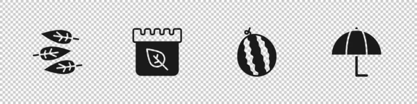 Сет Лист Листья Календарь Осенью Икона Арбуз Зонтик Вектор — стоковый вектор