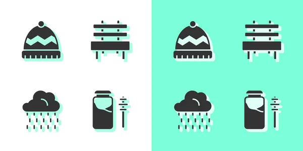 Set Pot Miel Bâton Trempette Chapeau Hiver Nuage Avec Pluie — Image vectorielle