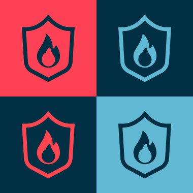 Pop Art Fire koruma kalkanı simgesi renk arkaplanında izole edildi. Sigorta konsepti. Güvenlik, güvenlik, koruma, konsept koruma. Vektör.