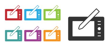 Siyah Grafik tableti simgesi beyaz arkaplanda izole edildi. Simgeleri renklendirin. Vektör.