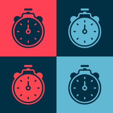 Pop Art Stopwatch simgesi renk arkaplanında izole edildi. Zaman göstergesi. Kronometre işareti. Vektör.