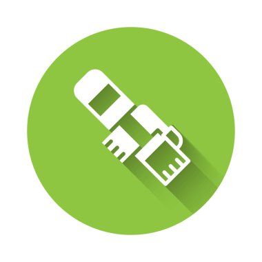 Beyaz Kış eşarbı simgesi uzun gölgeli. Yeşil daire düğmesi. Vektör.