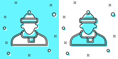 Yeşil ve beyaz arka planda siyah çizgi sonbahar giysi simgesi izole edildi. Rastgele dinamik şekiller. Vektör.