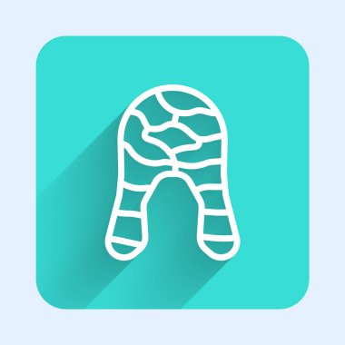 Beyaz çizgili balık bifteği ikonu uzun gölgeli. Yeşil kare düğmesi. Vektör.