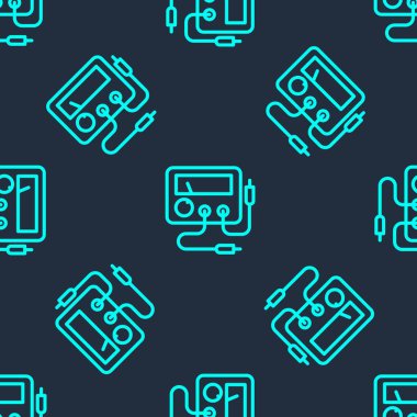 Yeşil çizgi Ampere ölçer, çoklu metre, voltmetre ikonu mavi arkaplanda izole edilmiş dikişsiz desen. Elektrik akımını ölçmek için araçlar. Vektör.