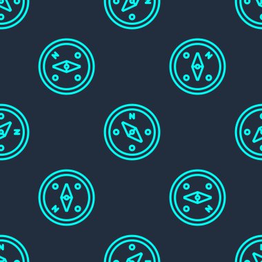 Yeşil çizgi pusula simgesi mavi arkaplanda izole edilmiş kusursuz desen. Rüzgâr yön bulma sembolü. Rüzgar gül işareti. Vektör.