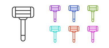 Beyaz arkaplanda siyah çizgi traş makinesi simgesi izole edildi. Simgeleri renklendirin. Vektör.