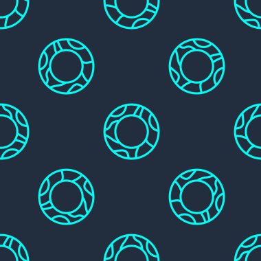 Yeşil çizgi kauçuk yüzme ikonu mavi arka planda izole edilmiş pürüzsüz desen. Hayat kurtaran yüzen can simidi plaj için, kurtarma kemeri insanları kurtarmak için. Vektör.