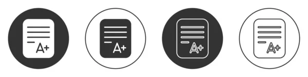 黑色试卷 带有白色背景上的A 级图标 试卷或调查概念 学校考试或考试 圆形按钮 — 图库矢量图片