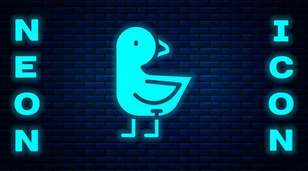 Glowing Neon Little Chick Icon Isolated Brick Wall Background Vector — Stock Vector