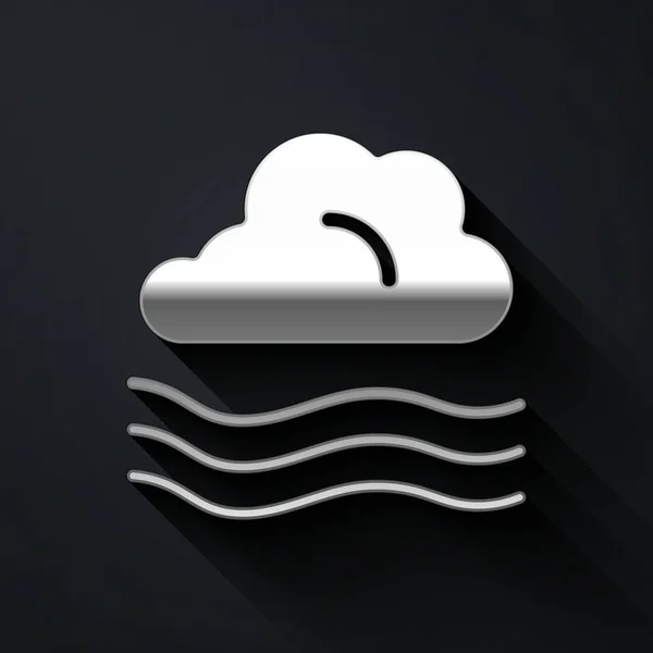 Silver Windy Εικονίδιο Καιρού Απομονώνονται Μαύρο Φόντο Σύννεφο Και Άνεμος — Διανυσματικό Αρχείο
