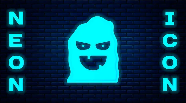 Glödande Neon Rolig Och Skrämmande Spökmask För Halloween Ikon Isolerad — Stock vektor