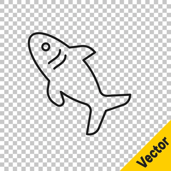 Black Line Shark Icon Isolated Transparent Background Vector — Stock Vector