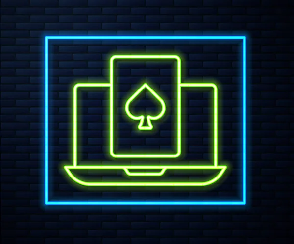 Glowing Neon Line Online Poker Table Game Icon Isolated Brick — Stock Vector