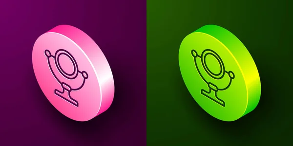 Isometric Line Makeup Mirror Icon Isolated Purple Green Background Circle — Stock Vector