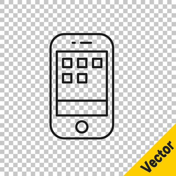 Linha Preta Smartphone Ícone Telefone Celular Isolado Fundo Transparente Vetor — Vetor de Stock