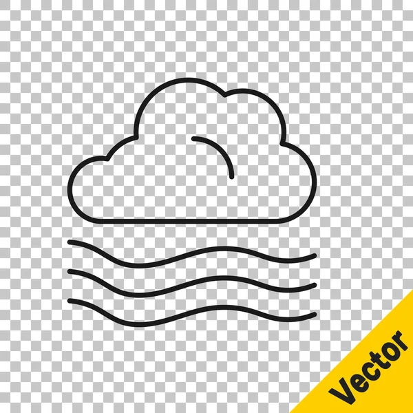 黒い線透明な背景に隔離された風の天気アイコン 雲と風 ベクトル — ストックベクタ